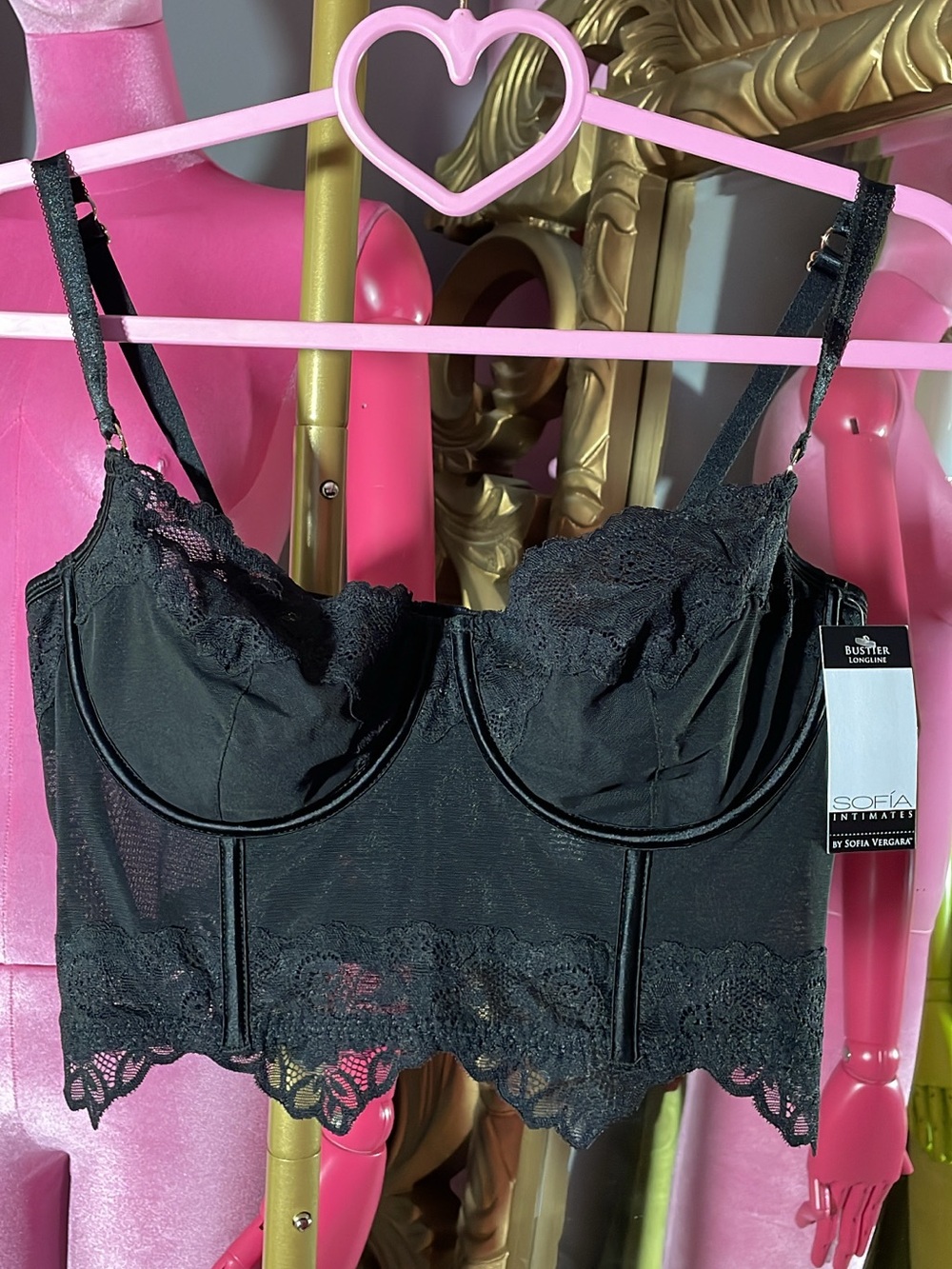 sofia by sofia vergara Black Lace Longline Bra Top